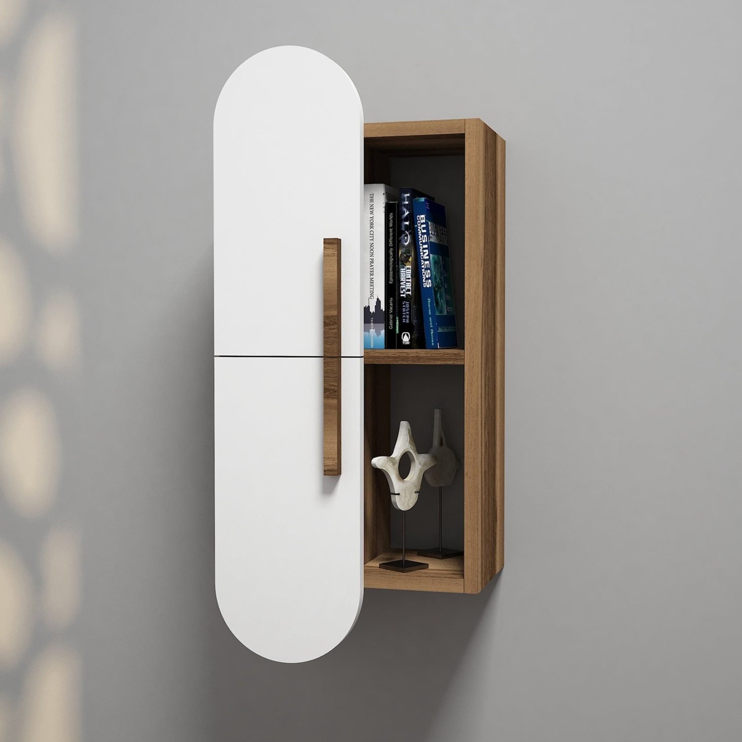 συνδυάζει το μοντέρνο design με την πρακτικότητα. Αποτελείται από μια διάταξη 4 ραφιών σε μορφή κύβων εκ των οποίων οι δύο κλείνουν με δύο πόρτες μοντέρνες σε ΛΕΥΚΟ χρώμα.