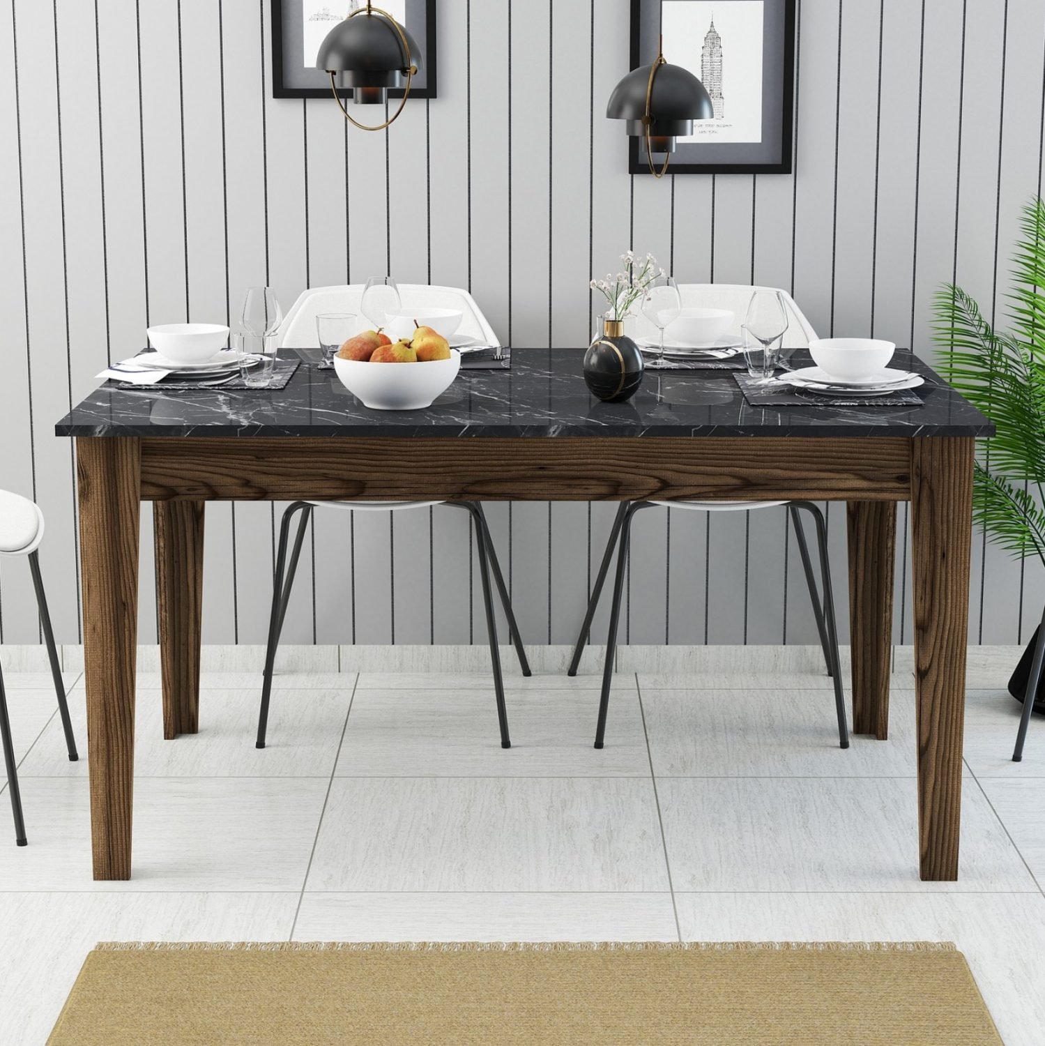ΤΡΑΠΕΖΙ STANDARD HM9507.05 ΜΕΛΑΜΙΝΗ ΚΑΡΥΔΙ-ΜΑΥΡΟ ΜΑΡΜΑΡΟ ΜΕ ΑΠΟΘ.ΧΩΡΟ 145x88x75Yεκ. - Image 4