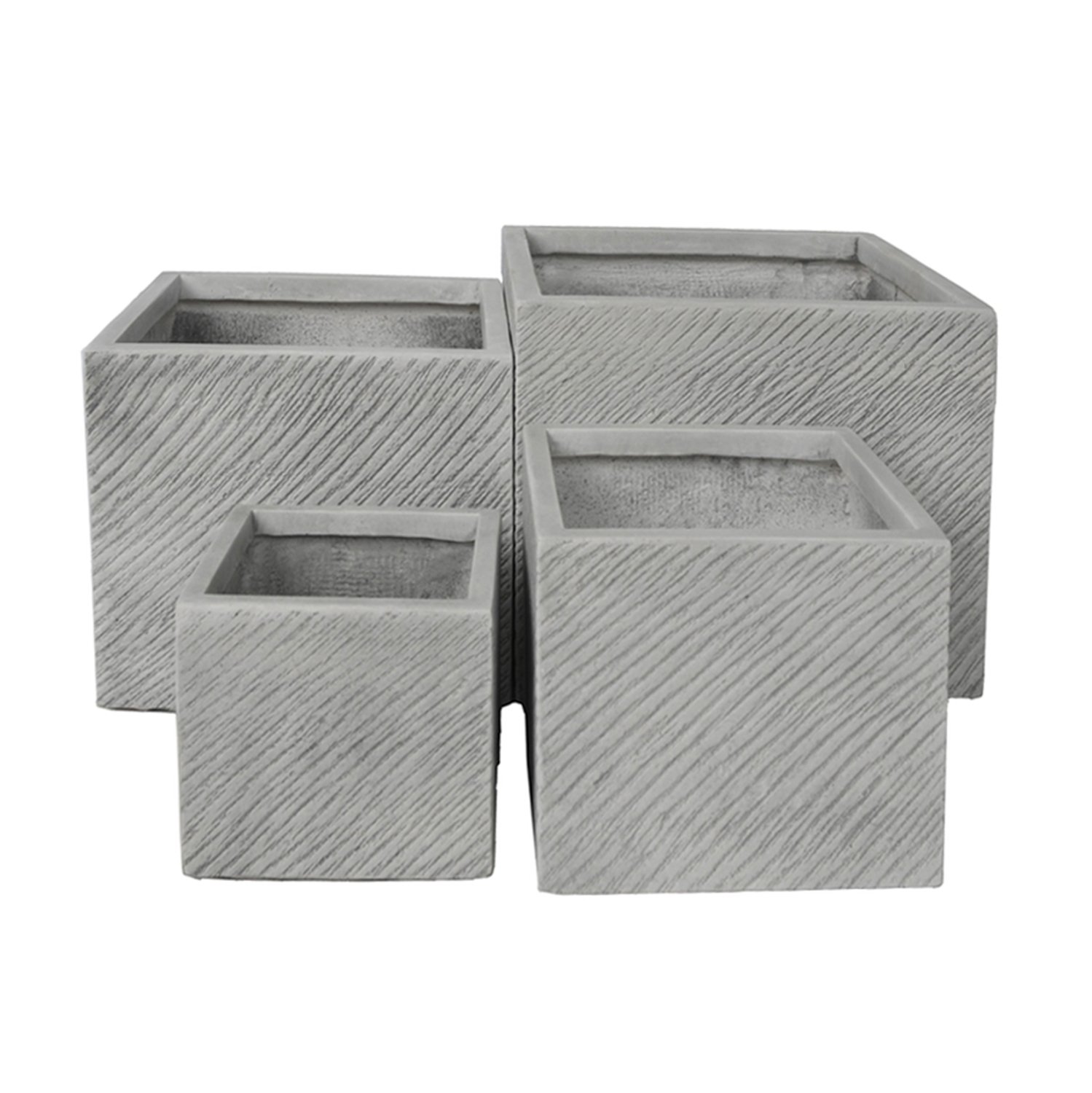 ΣΕΤ 4ΤΜΧ ΓΛΑΣΤΡΕΣ ΤΕΤΡΑΓΩΝΕΣ GARDENER HM4730 FIBERCLAY ΓΚΡΙ CEMENT 37x37x32Υεκ.
