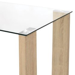 Ένα ορθογώνιο τραπέζι με πόδια από MDF σε SONAMA χρώμα και γυάλινη επιφάνεια