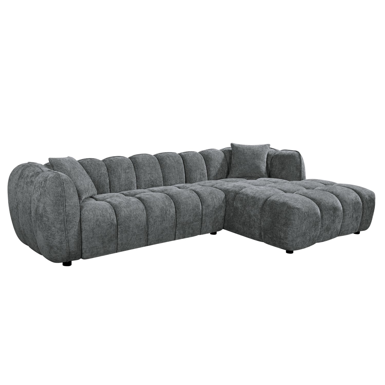 ΚΑΝΑΠΕΣ ΓΩΝΙΑ (ΔΕΞΙΑ) LYKKE HM3326.01R ΓΚΡΙ ΥΦΑΣΜΑ 280x89-165(η γωνία)x70Υεκ