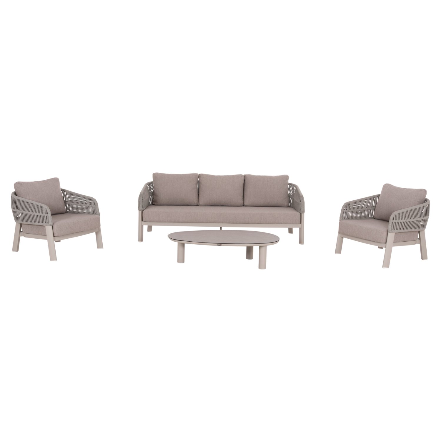 ΣΕΤ ΣΑΛΟΝΙ 4ΤΜΧ MAHAL HM6424.02 ΚΡΕΜ ΑΛΟΥΜΙΝΙΟ--ΜΠΕΖ OLEFIN & ΣΧΟΙΝΙ STRAP