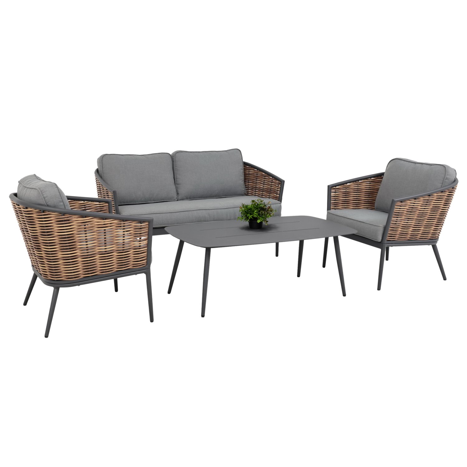 ΣΕΤ ΣΑΛΟΝΙ 4ΤΜΧ CASSIAN HM6552.01 ΑΛΟΥΜΙΝΙΟ & ΜΑΞΙΛΑΡΙΑ ΓΚΡΙ-ΜΠΕΖ P.E.RATTAN