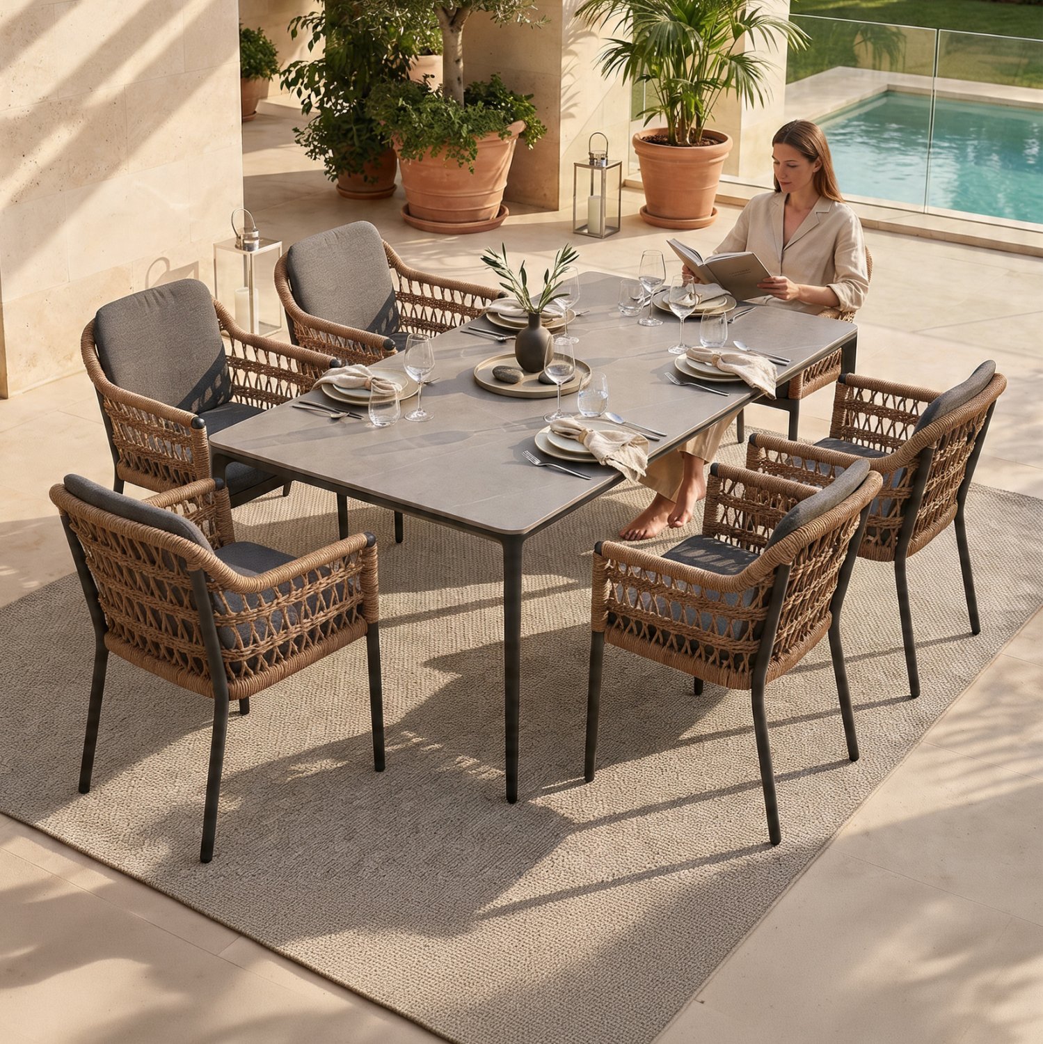 ΣΕΤ ΤΡΑΠΕΖΑΡΙΑΣ 7ΤΜΧ STAD HM10863.01 ΓΚΡΙ ΑΛΟΥΜΙΝΙΟ-SINTERED STONE TOP-OLEFIN