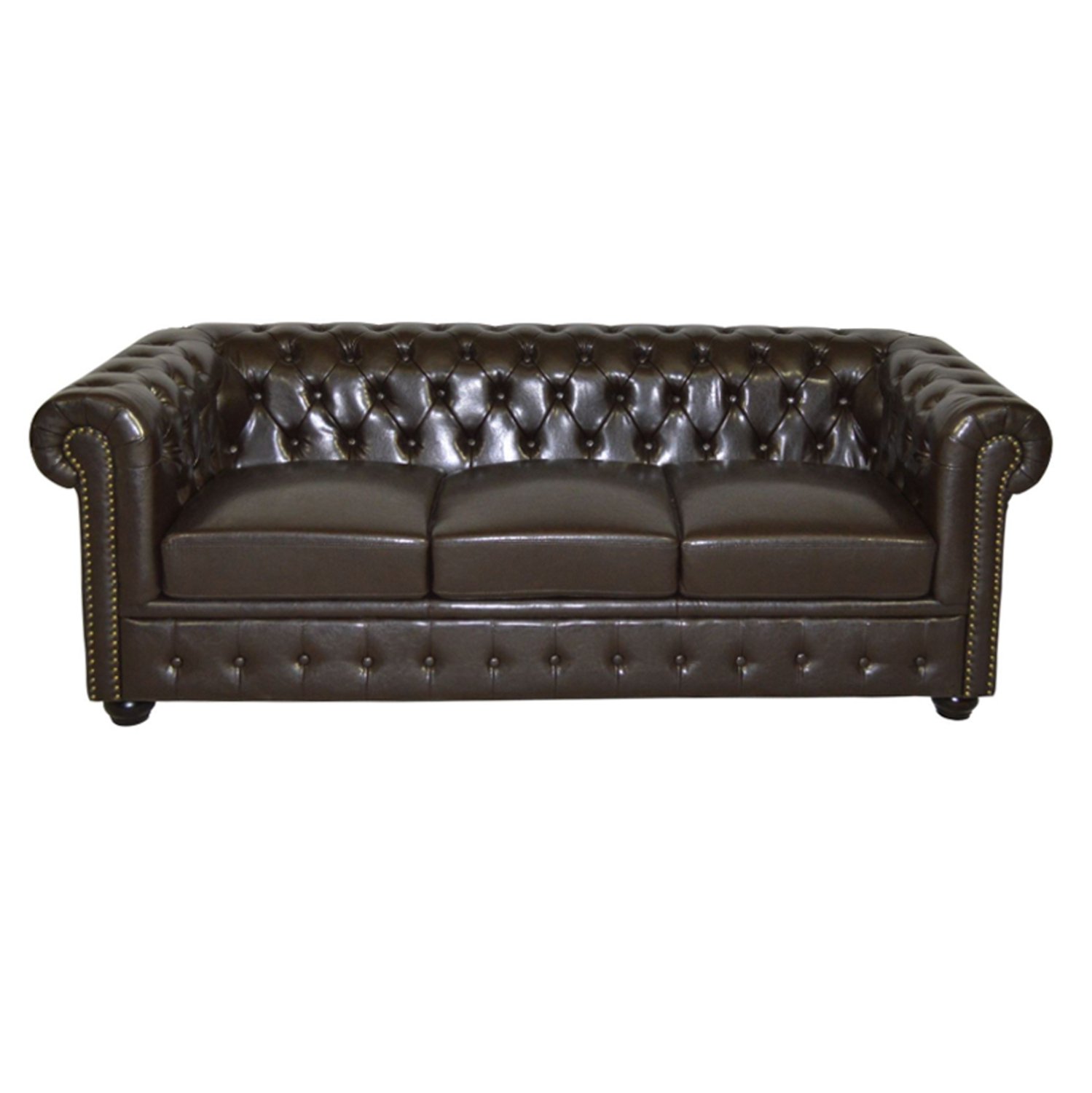 ΚΑΝΑΠΕΣ 3ΘΕΣΙΟΣ T.CHESTERFIELD HM3009.01 ΤΕΧΝΟΔΕΡΜΑ ΣΚΟΥΡΟ ΚΑΦΕ 208x90x73Υ εκ. - Image 4