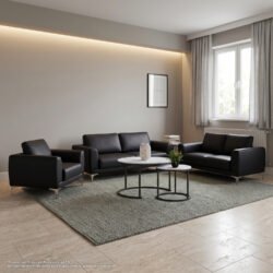 Σετ σαλόνι 3 τεμαχίων KENZIE από μαύρο τεχνόδερμα. Το σετ αποτελείται από:<br  width=